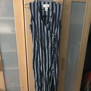 Long lengthens dark and light blue dress